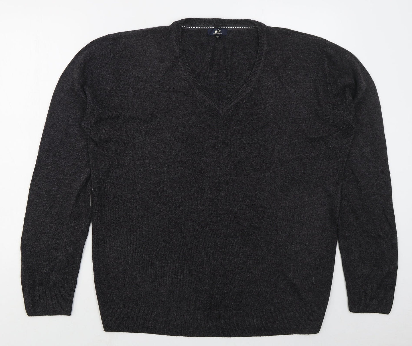 Easy Mens Grey V-Neck  Acrylic Pullover Jumper Size XL