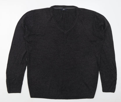 Easy Mens Grey V-Neck  Acrylic Pullover Jumper Size XL
