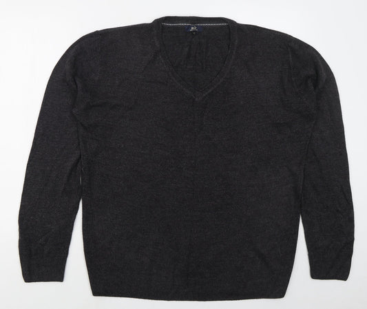 Easy Mens Grey V-Neck  Acrylic Pullover Jumper Size XL