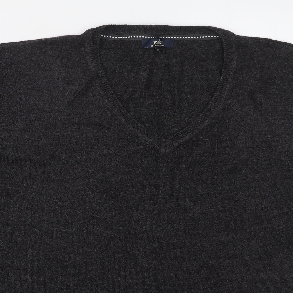 Easy Mens Grey V-Neck  Acrylic Pullover Jumper Size XL