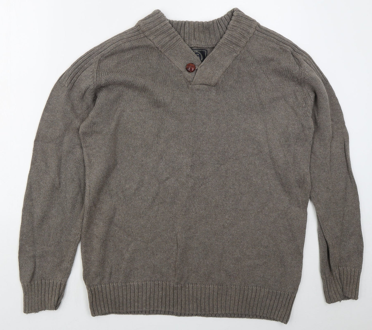 Easy Mens Brown V-Neck  Cotton Pullover Jumper Size L
