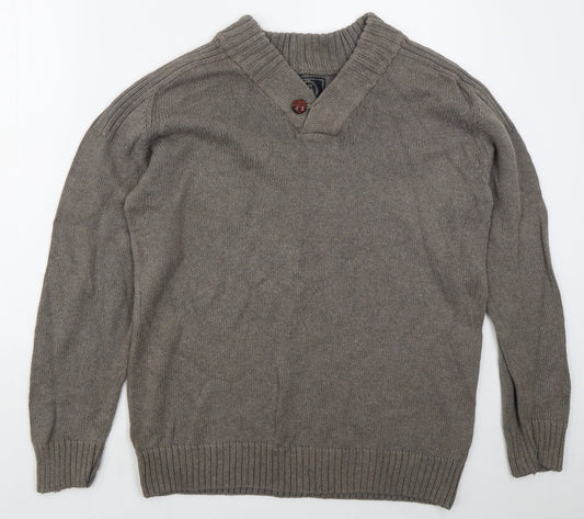 Easy Mens Brown V-Neck  Cotton Pullover Jumper Size L