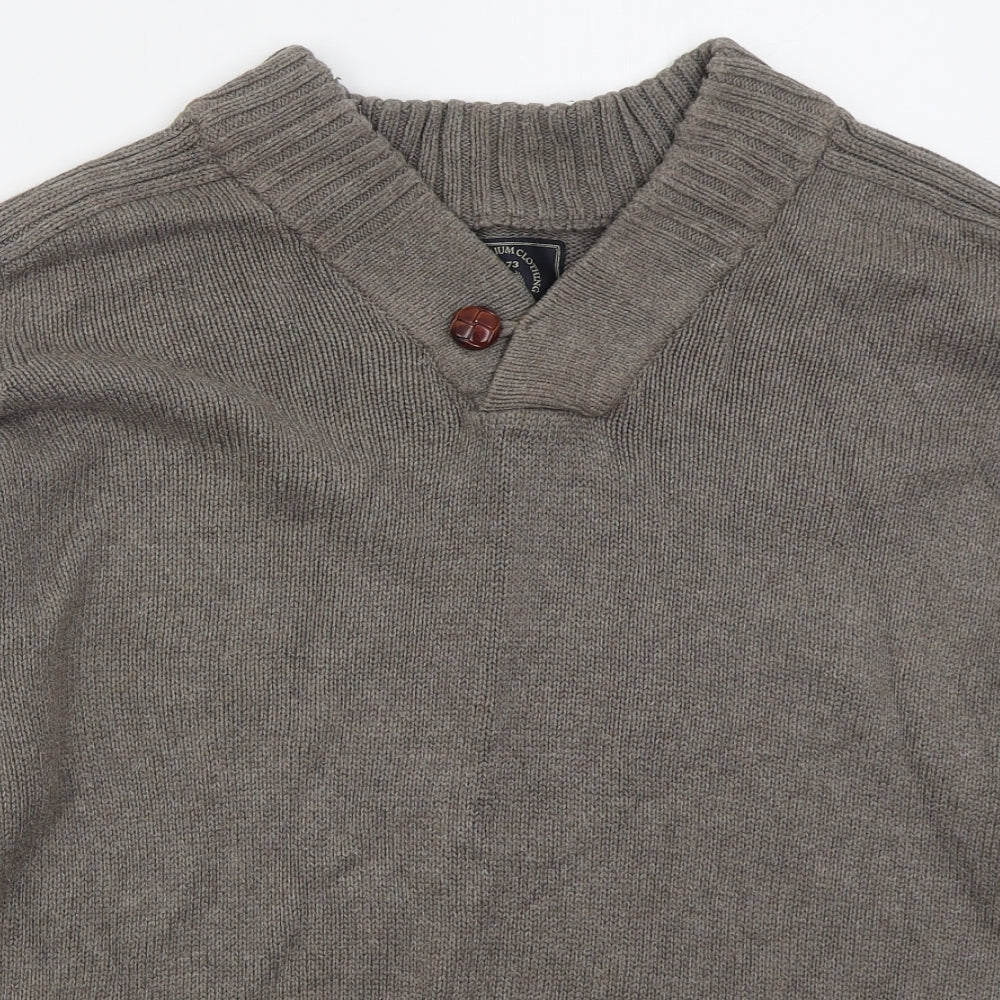 Easy Mens Brown V-Neck  Cotton Pullover Jumper Size L