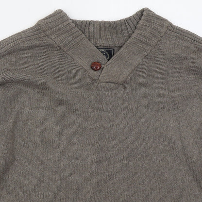 Easy Mens Brown V-Neck  Cotton Pullover Jumper Size L