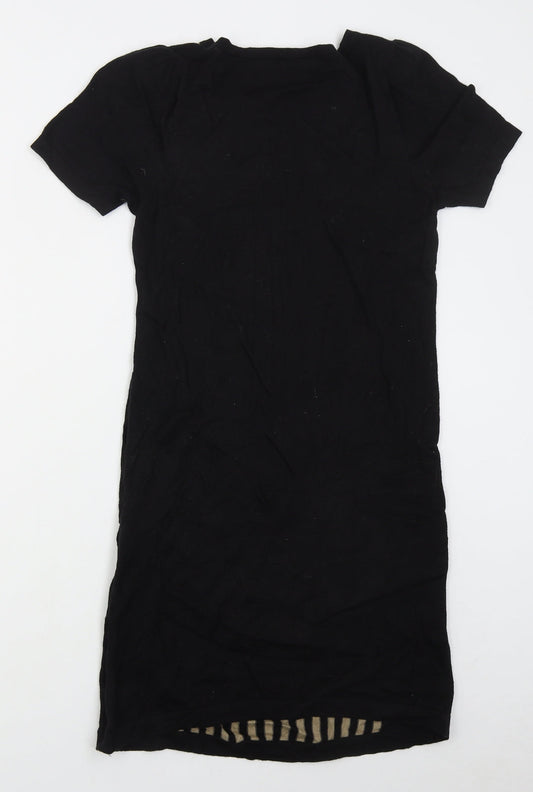 Marks and Spencer Womens Black Striped Acrylic Jumper Dress  Size 10  Crew Neck Pullover