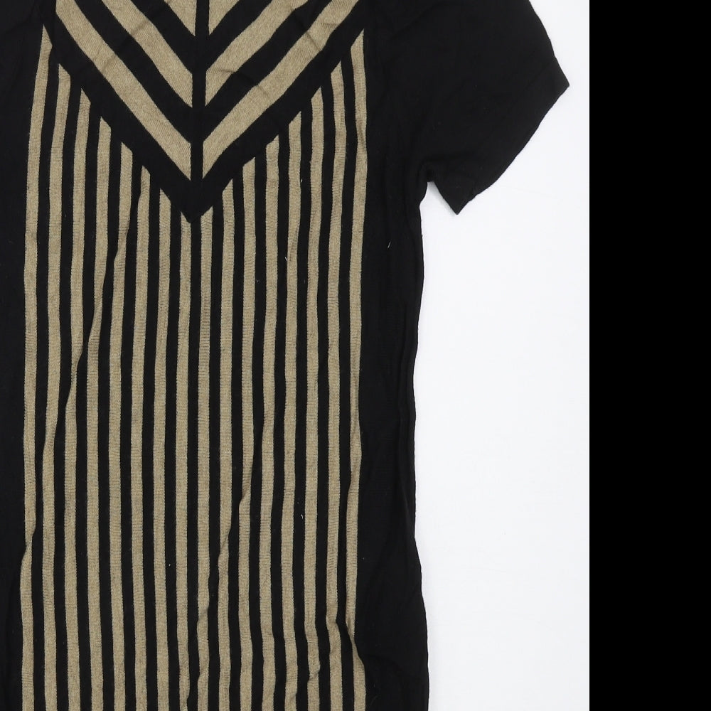 Marks and Spencer Womens Black Striped Acrylic Jumper Dress  Size 10  Crew Neck Pullover