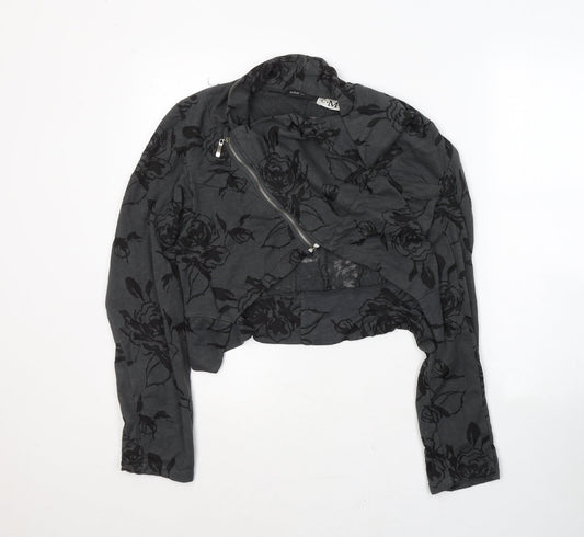 C.M.D Womens Grey Round Neck Floral Cotton Full Zip Jumper Size M