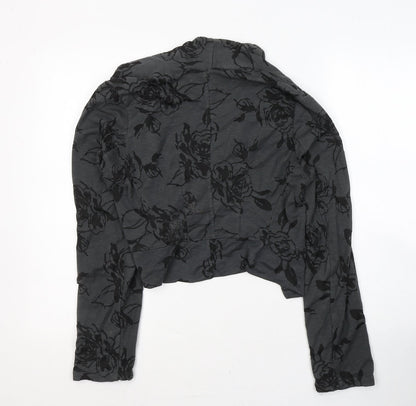 C.M.D Womens Grey Round Neck Floral Cotton Full Zip Jumper Size M