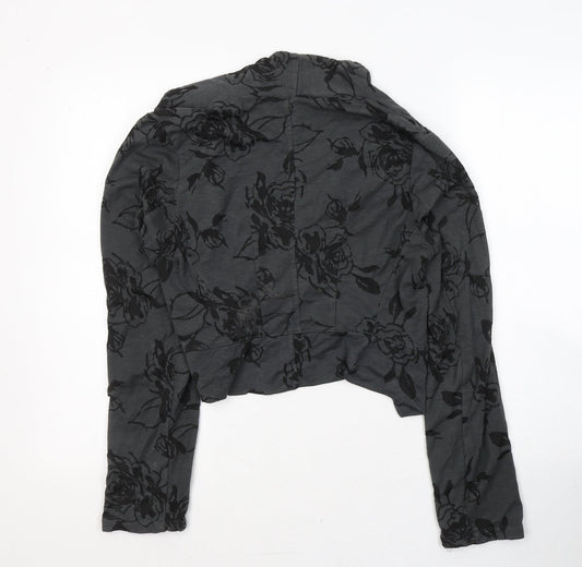 C.M.D Womens Grey Round Neck Floral Cotton Full Zip Jumper Size M