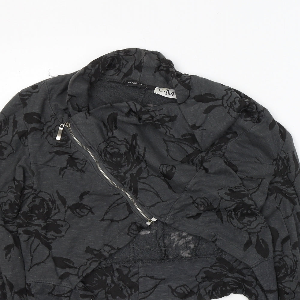 C.M.D Womens Grey Round Neck Floral Cotton Full Zip Jumper Size M