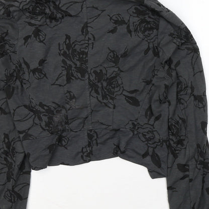 C.M.D Womens Grey Round Neck Floral Cotton Full Zip Jumper Size M