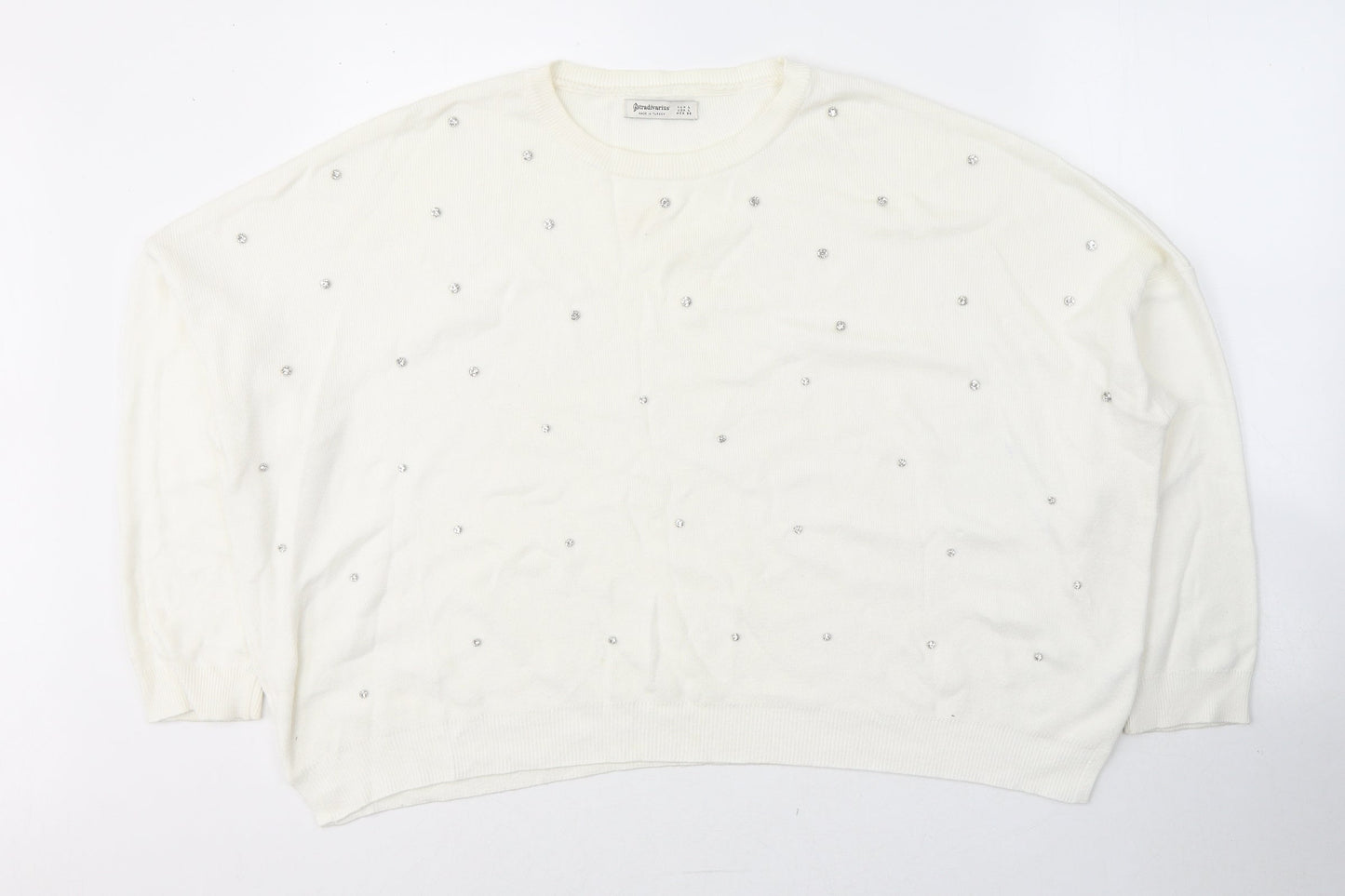 Womens UK Size L Stradivarius White Pullover Jumper