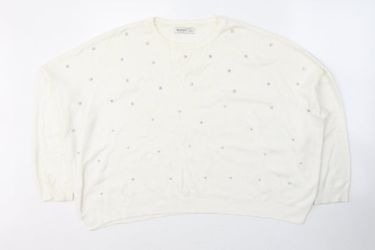 Womens UK Size L Stradivarius White Pullover Jumper