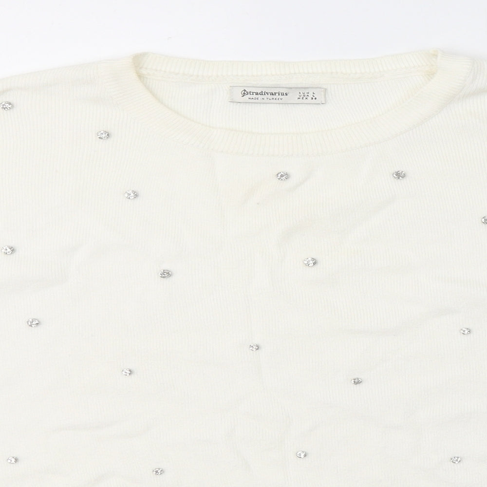 Womens UK Size L Stradivarius White Pullover Jumper