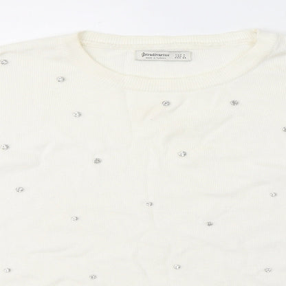 Womens UK Size L Stradivarius White Pullover Jumper