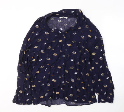 TU Womens Blue Geometric Viscose Basic Button-Up Size 10 Collared