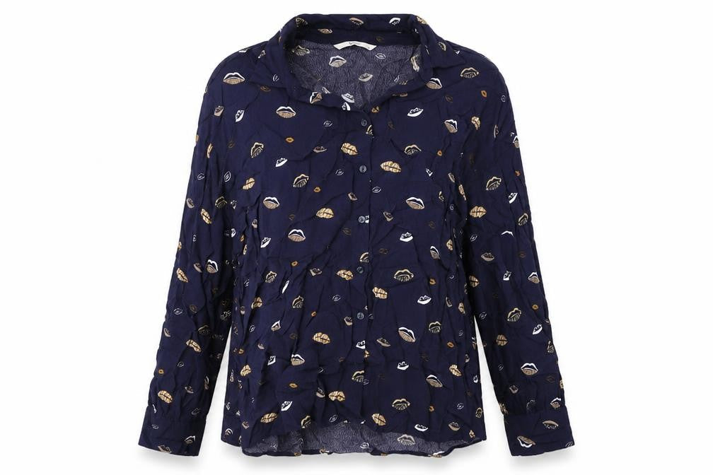 TU Womens Blue Geometric Viscose Basic Button-Up Size 10 Collared