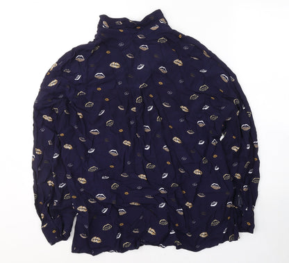 TU Womens Blue Geometric Viscose Basic Button-Up Size 10 Collared