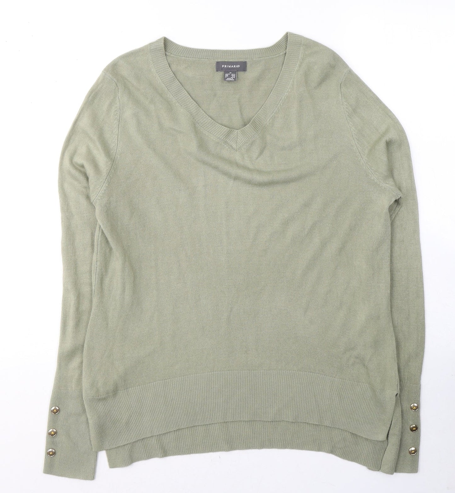 Primark Womens Green V-Neck  Acrylic Pullover Jumper Size 12