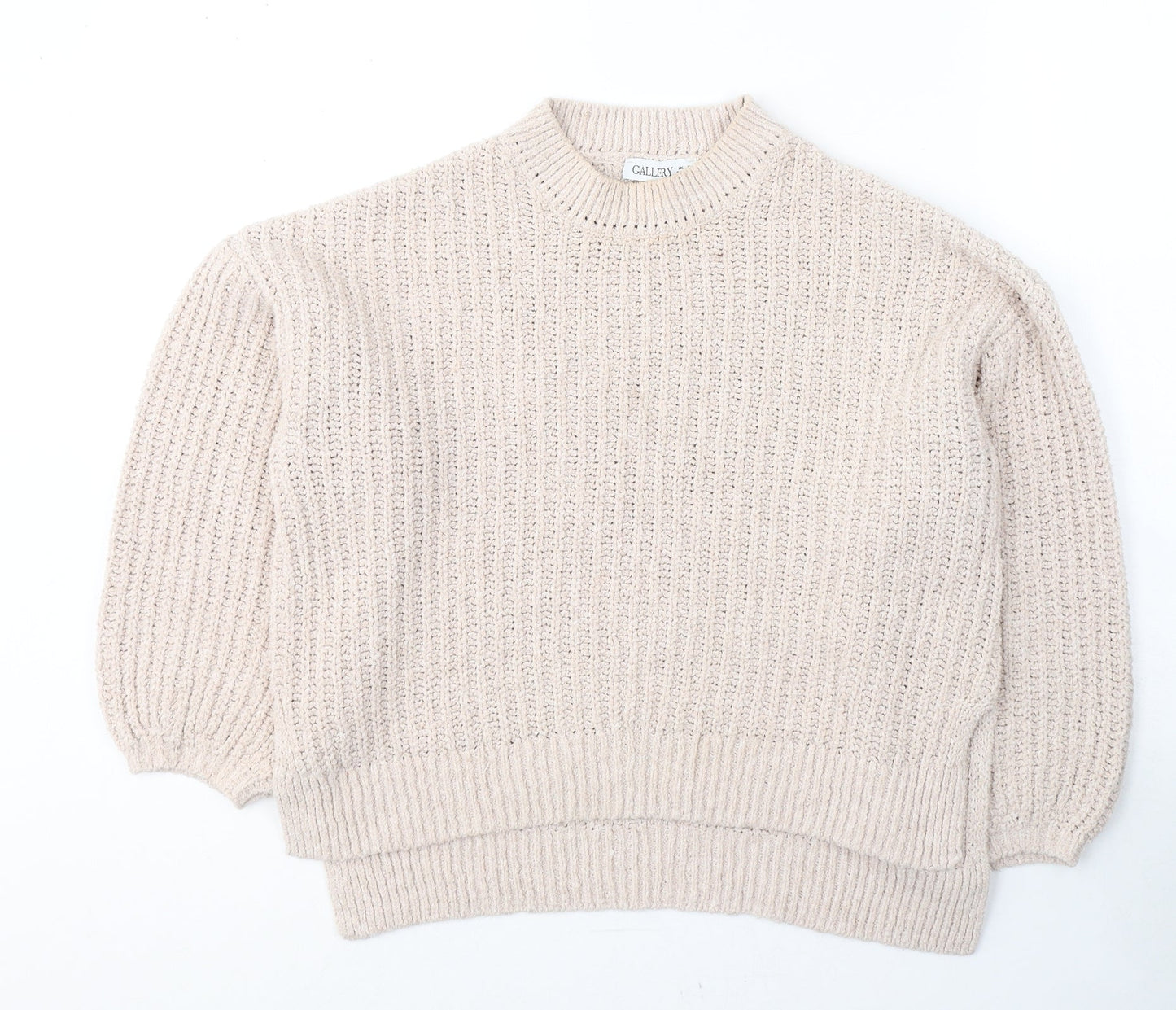 Gallery Womens Beige Round Neck  Polyester Pullover Jumper Size S
