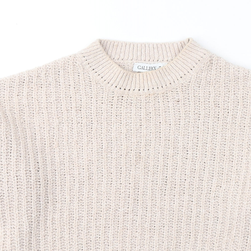 Gallery Womens Beige Round Neck  Polyester Pullover Jumper Size S