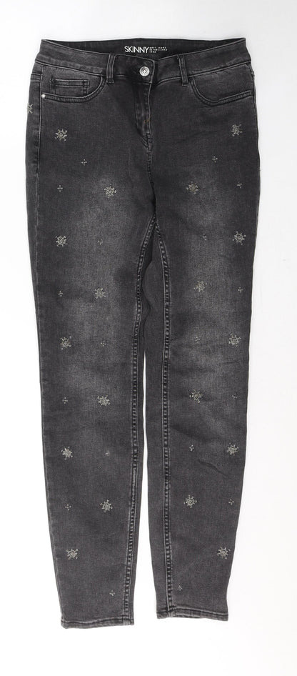 NEXT Womens Black  Cotton Skinny Jeans Size 8 L28 in Regular Button