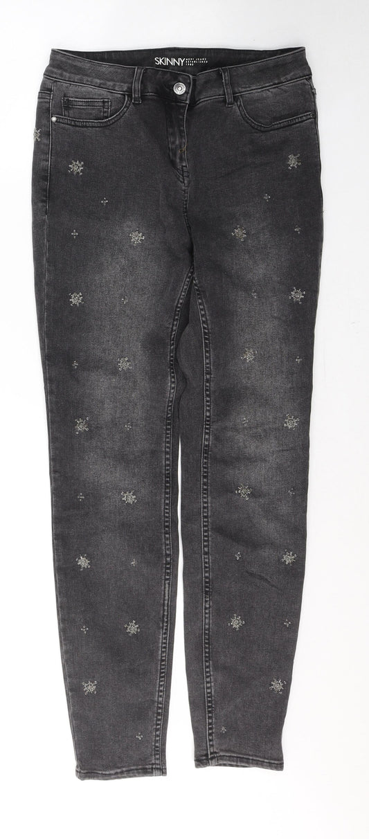 NEXT Womens Black  Cotton Skinny Jeans Size 8 L28 in Regular Button