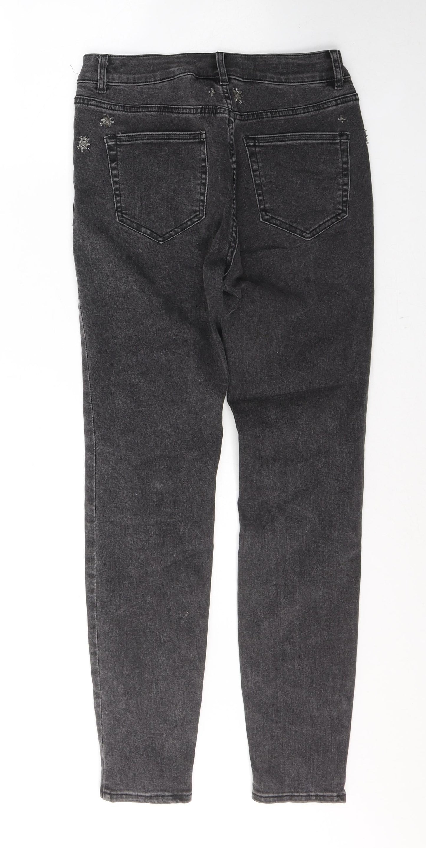 NEXT Womens Black  Cotton Skinny Jeans Size 8 L28 in Regular Button