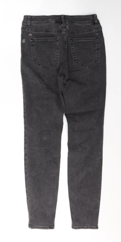 NEXT Womens Black  Cotton Skinny Jeans Size 8 L28 in Regular Button