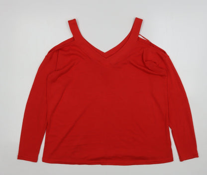 Primark Womens Red V-Neck  Polyester Pullover Jumper Size 10