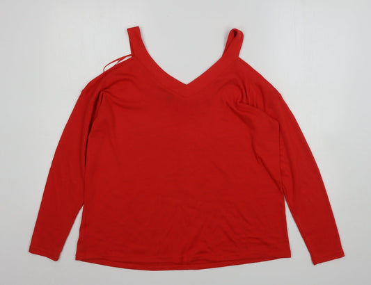 Primark Womens Red V-Neck  Polyester Pullover Jumper Size 10