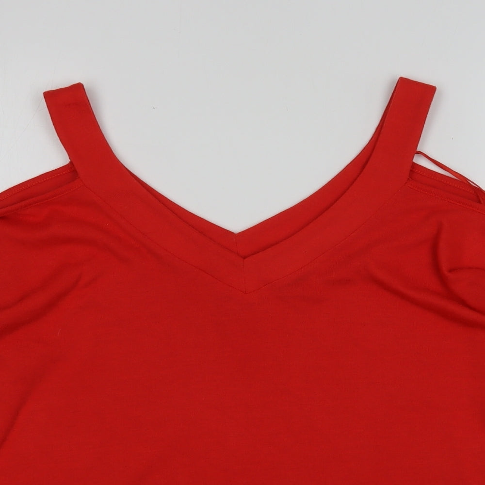 Primark Womens Red V-Neck  Polyester Pullover Jumper Size 10