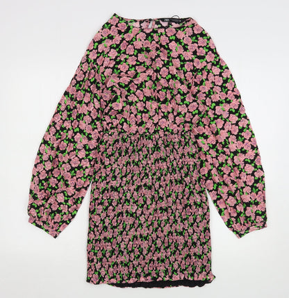 Zara Womens Pink Floral Viscose Sheath  Size XS  Round Neck