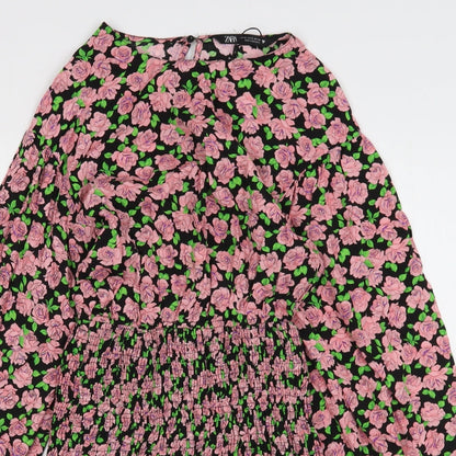 Zara Womens Pink Floral Viscose Sheath  Size XS  Round Neck