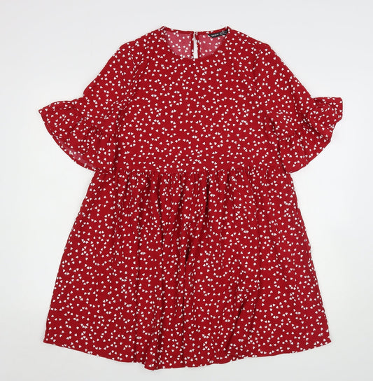 Shein  Womens Red Polka Dot Polyester A-Line  Size 6  Round Neck