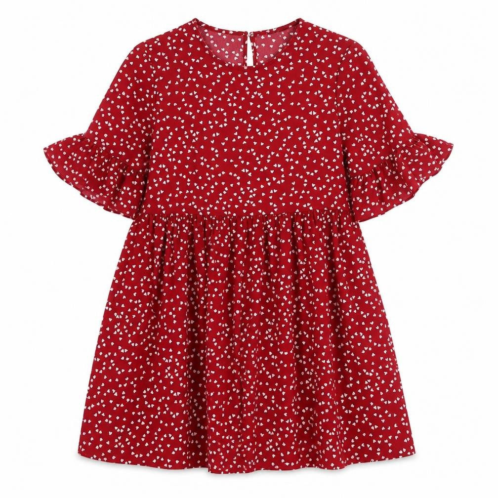 Shein  Womens Red Polka Dot Polyester A-Line  Size 6  Round Neck