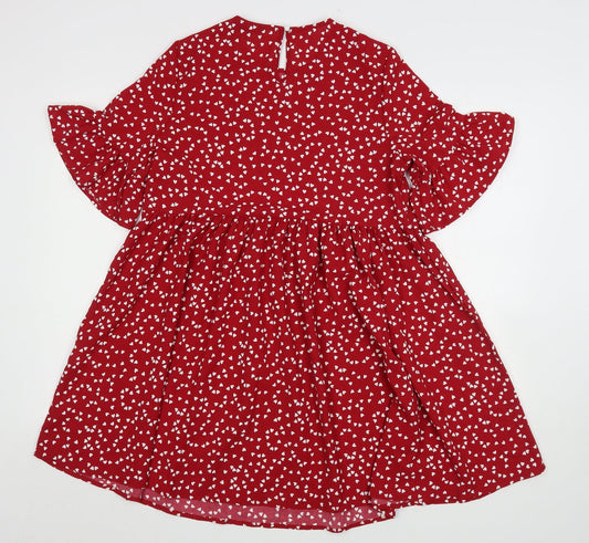 Shein  Womens Red Polka Dot Polyester A-Line  Size 6  Round Neck