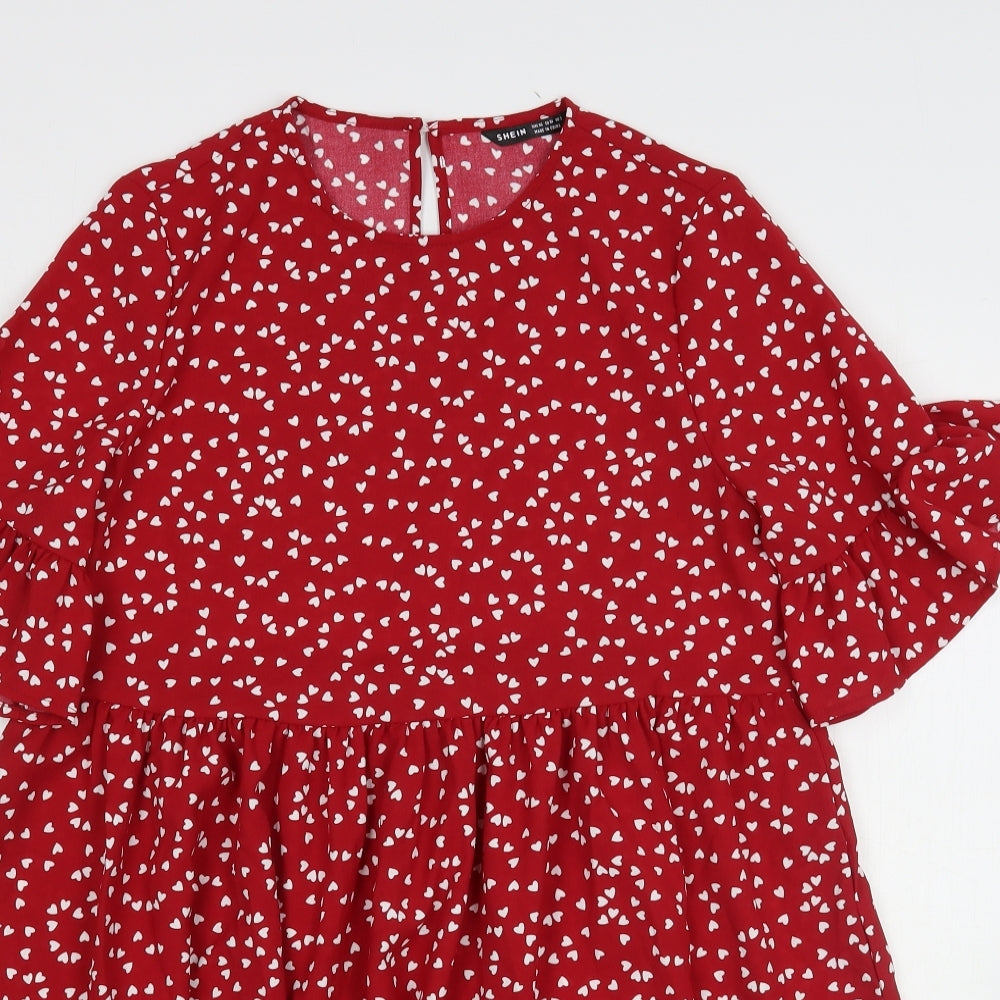 Shein  Womens Red Polka Dot Polyester A-Line  Size 6  Round Neck