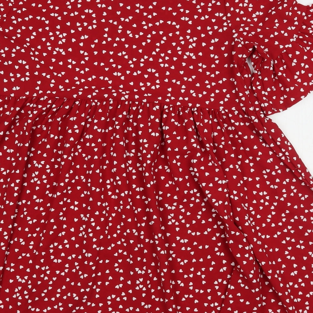 Shein  Womens Red Polka Dot Polyester A-Line  Size 6  Round Neck