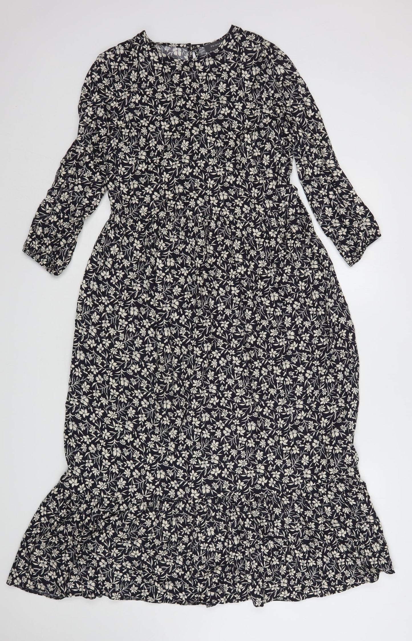 Primark Womens Blue Floral Viscose A-Line  Size 6  Round Neck