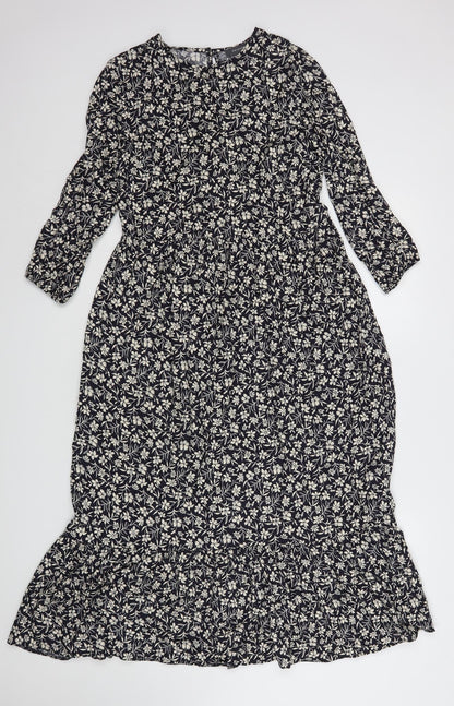 Primark Womens Blue Floral Viscose A-Line  Size 6  Round Neck