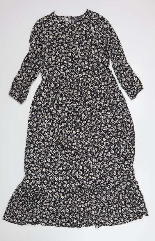 Primark Womens Blue Floral Viscose A-Line  Size 6  Round Neck