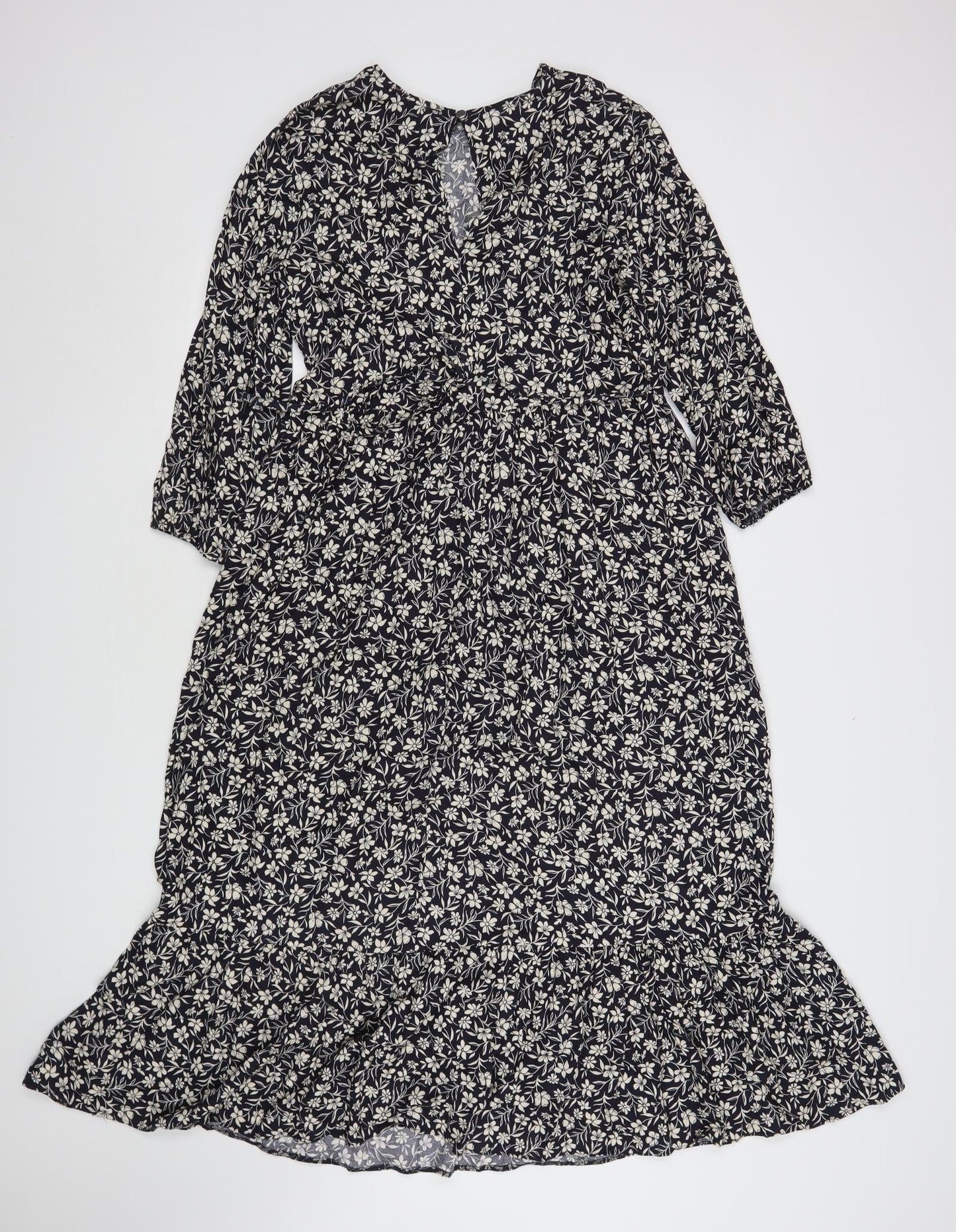 Primark Womens Blue Floral Viscose A-Line  Size 6  Round Neck