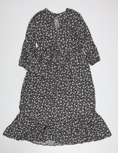 Primark Womens Blue Floral Viscose A-Line  Size 6  Round Neck