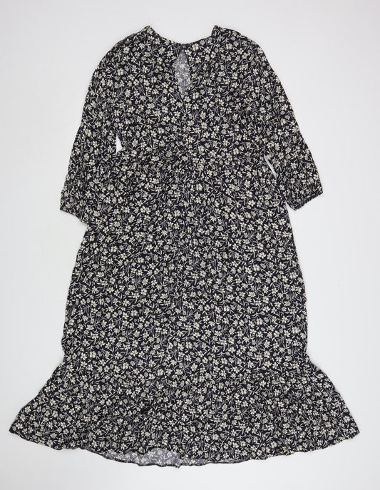 Primark Womens Blue Floral Viscose A-Line  Size 6  Round Neck