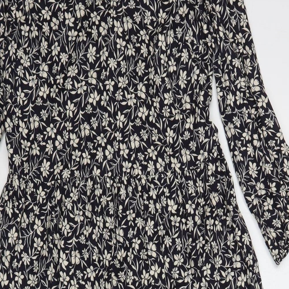 Primark Womens Blue Floral Viscose A-Line  Size 6  Round Neck