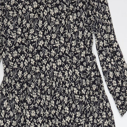Primark Womens Blue Floral Viscose A-Line  Size 6  Round Neck