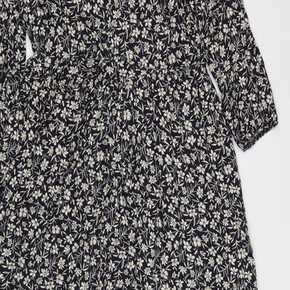 Primark Womens Blue Floral Viscose A-Line  Size 6  Round Neck