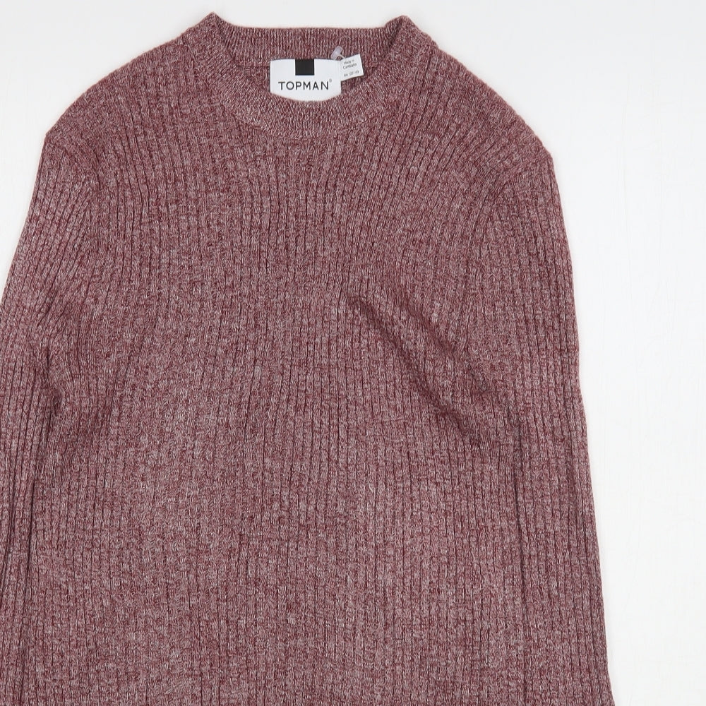 Topman Mens Red Round Neck  Acrylic Pullover Jumper Size L