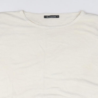 Bonmarché Womens Ivory Round Neck  Acrylic Pullover Jumper Size L